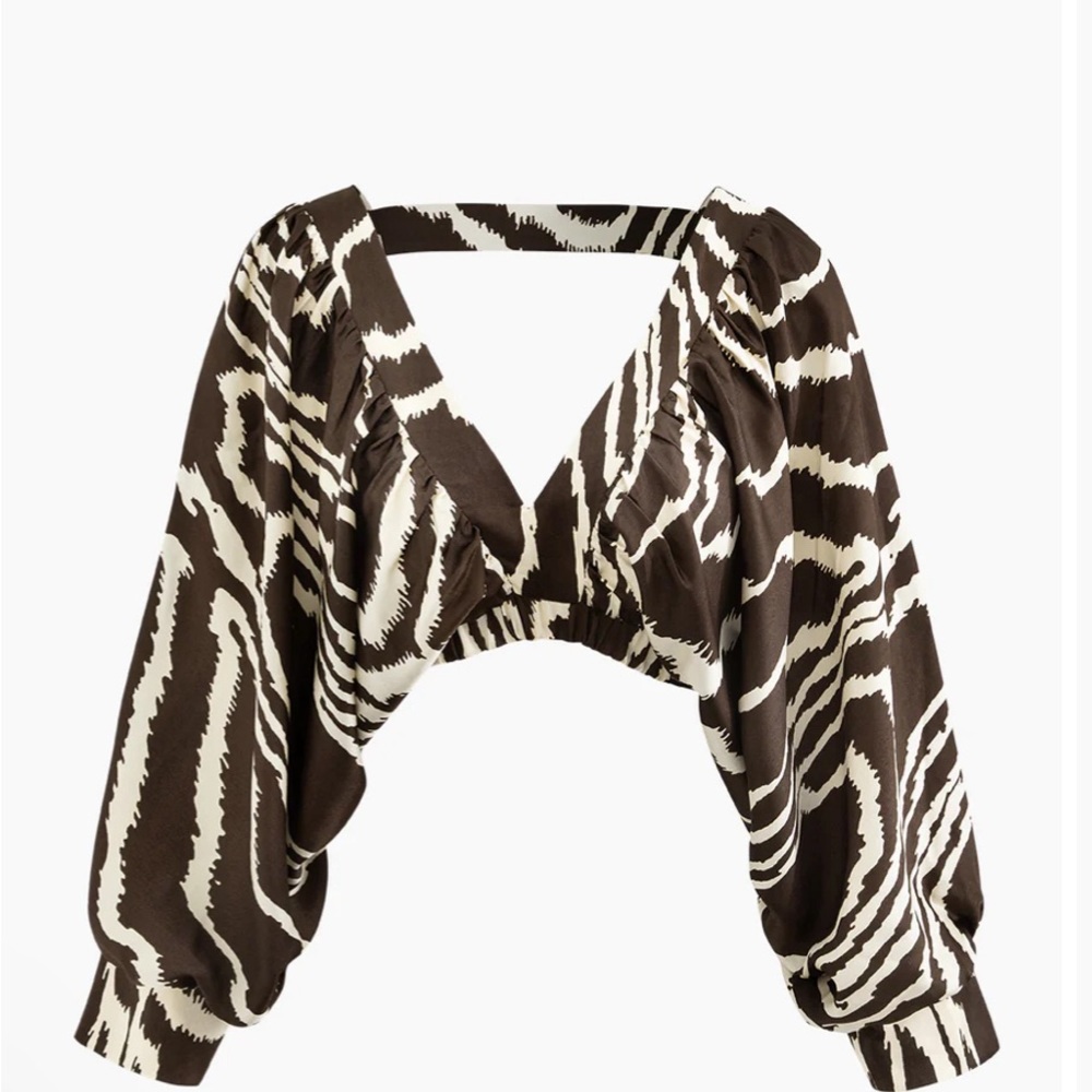 Printed V-neck Back Cut Out Crop Blouse